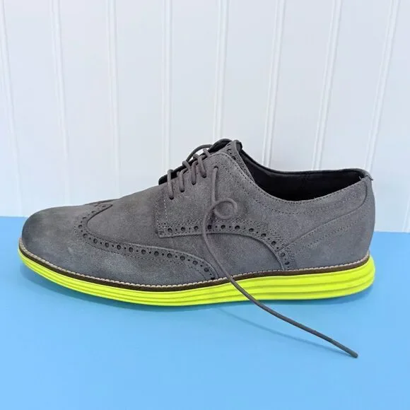 Cole Haan Grand.OS gray Suede Wingtips Yellow Sole Shoes Men's 9 1/2 M - Picture 8 of 17